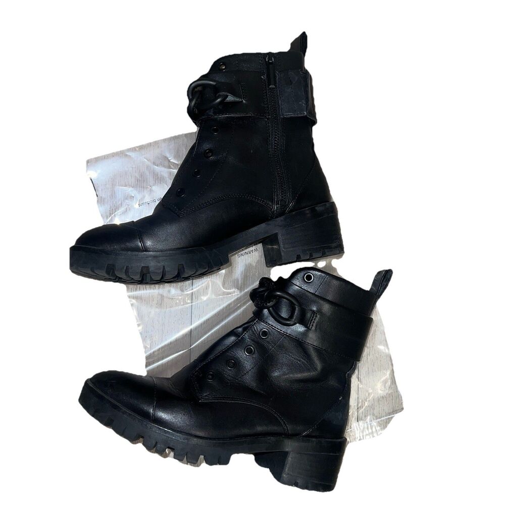 KARL LAGERFELD Paris Pepper Jeweled Chain Lug Sole Combat Boots Black Womens 7
